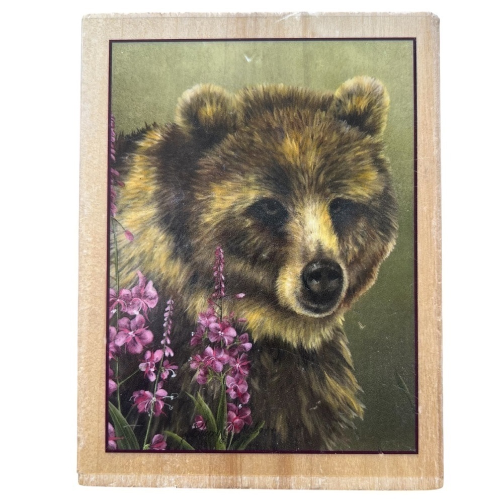 Whispers Bear Wood Mounted Rubber Stamp Sherry Nelson Wildlife